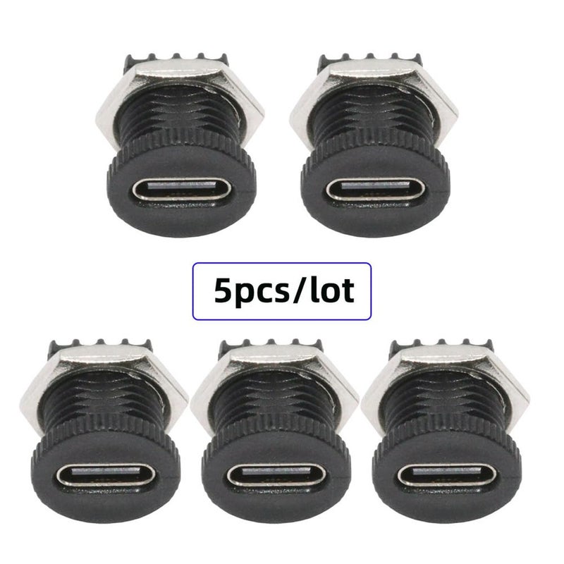 Cablecc 5pcs/Set DC Power 5V/20V DIY OEM Type C Female Socket Connector to 6Pin PCBA Pinout PD IP67（Scew Nut Mount Type） - Image 2